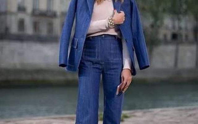 六分牛仔阔腿裤搭配图片