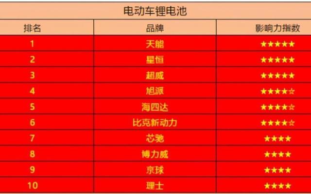 电动车锂电池品牌排行榜前十名
